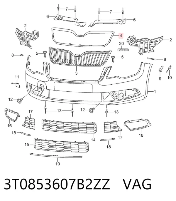 Накладка (рамка) решітки радіатора 3T0853607B2ZZ VAG