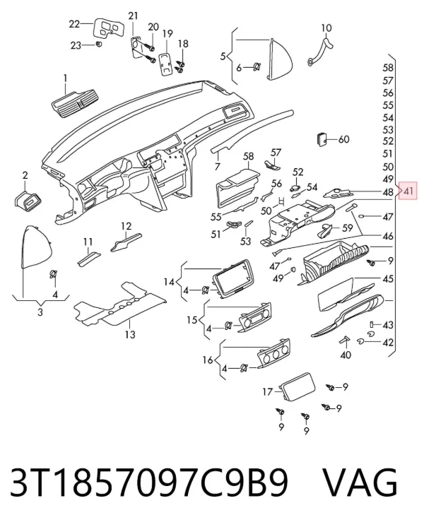 Ящик для рукавичок (бардачок) 3T1857097C9B9 VAG