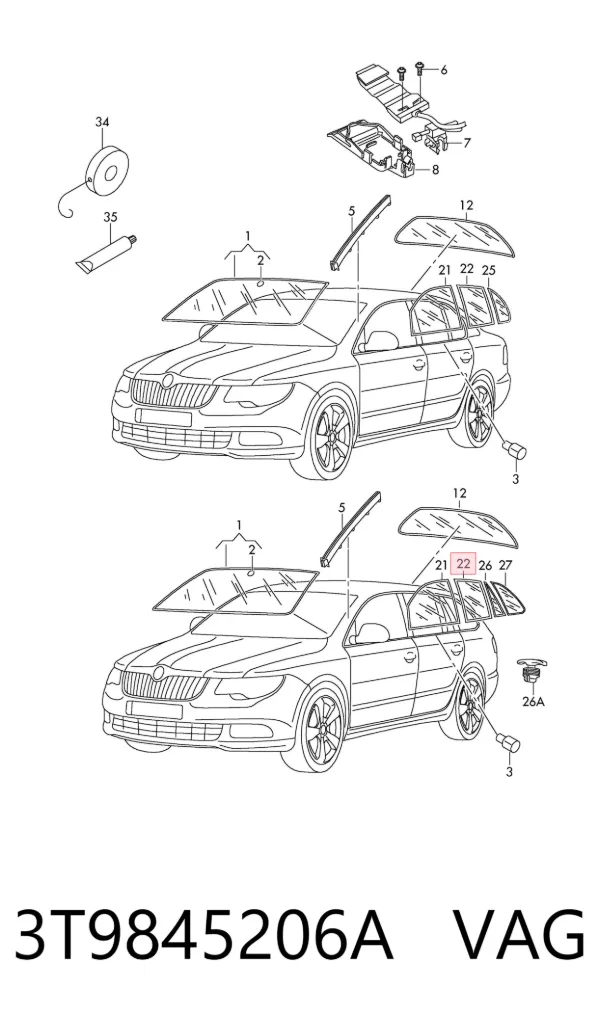 Скло задньої двері правої 3T9845206A VAG