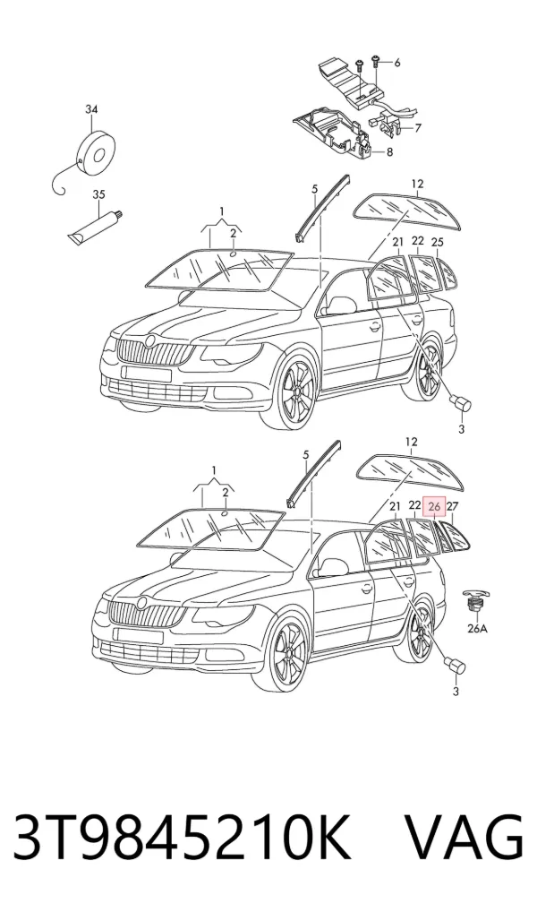 Скло-кватирка двері, задній, правій 3T9845210K VAG