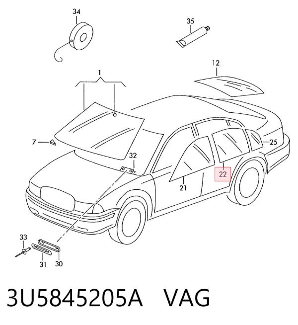 Скло задньої двері лівої 3U5845205A VAG