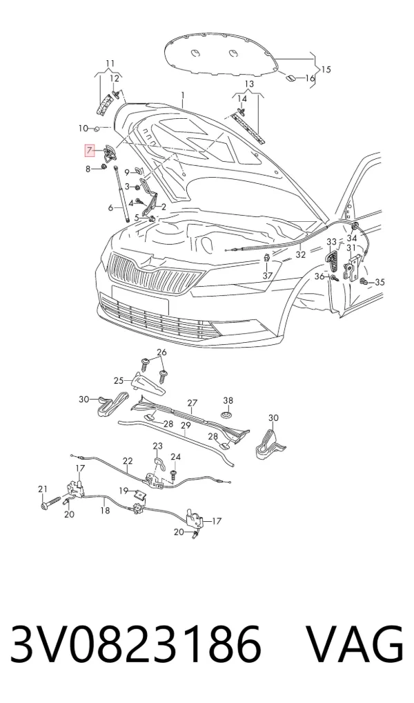 Стояк-гак замка капота 3V0823186 VAG