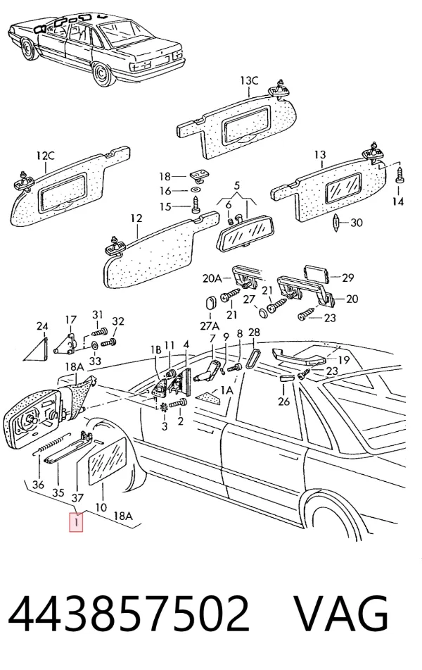 Дзеркало праве Audi 100 C3