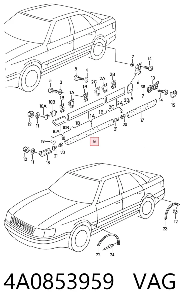 Накладка передньої лівої двері 4A0853959 VAG