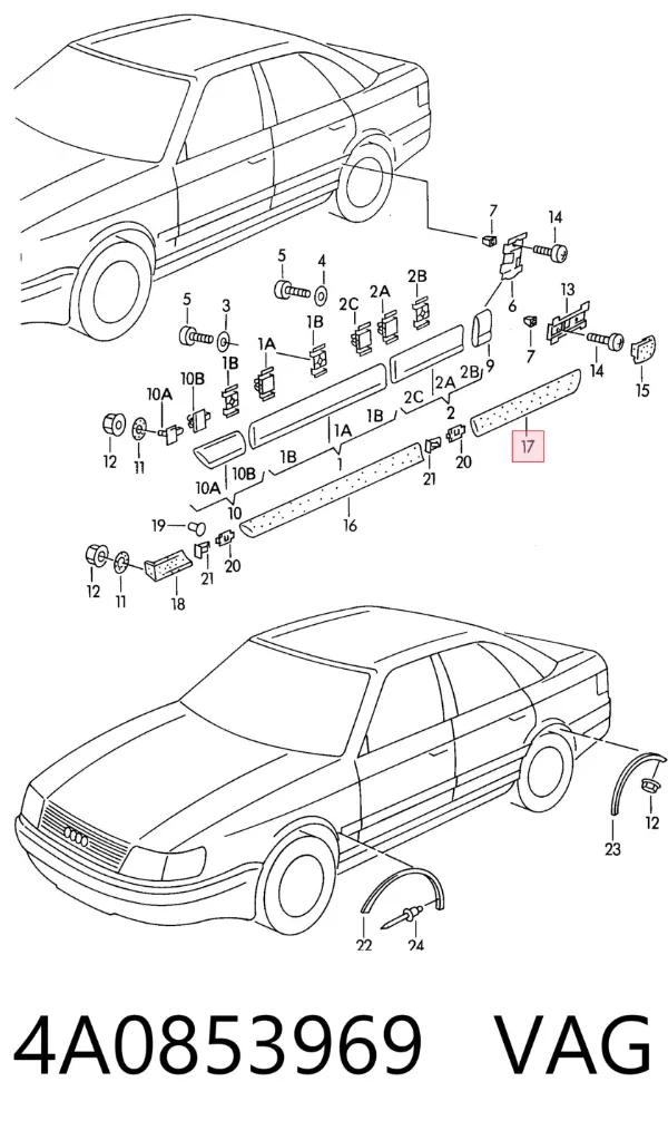 Накладка задньої лівої двері 4A0853969 VAG