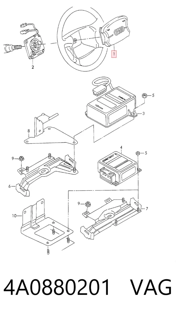 Подушка безпеки, водійська, AIRBAG 4A0880201 VAG