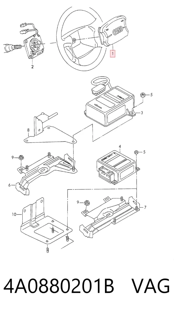 Подушка безпеки, водійська, AIRBAG 4A0880201B VAG
