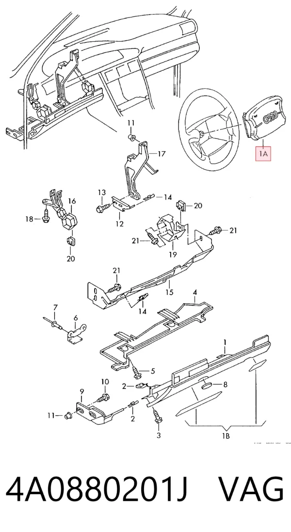 Подушка безпеки, водійська, AIRBAG 4A0880201J VAG