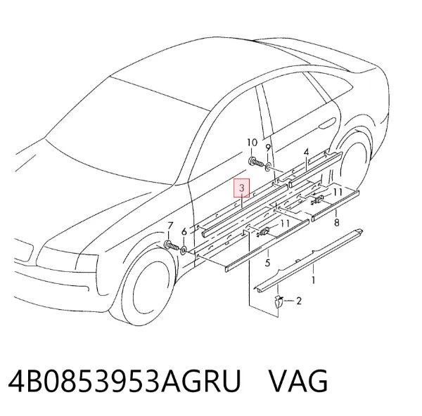 Молдинг передньої лівої двері 4B0853953AGRU VAG