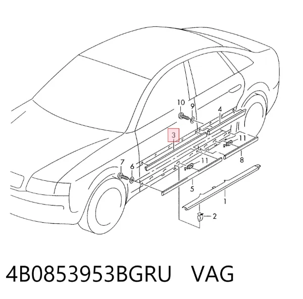 Молдинг передньої лівої двері 4B0853953BGRU VAG