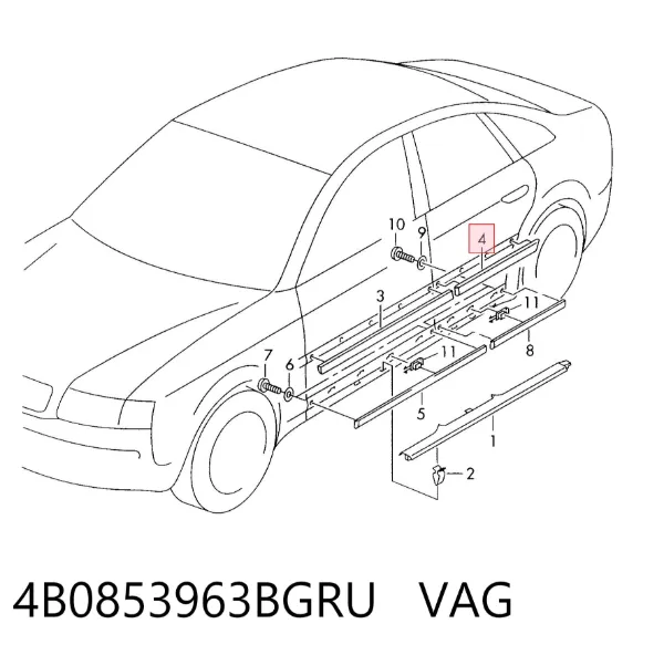 Молдинг задніх лівих дверей, верхній 4B0853963BGRU VAG