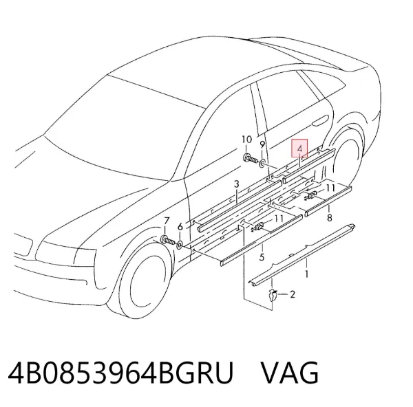 Молдинг задніх правих дверей, верхній 4B0853964BGRU VAG