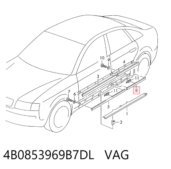 Молдинг передньої лівої двері, нижній 4B0853969B7DL VAG