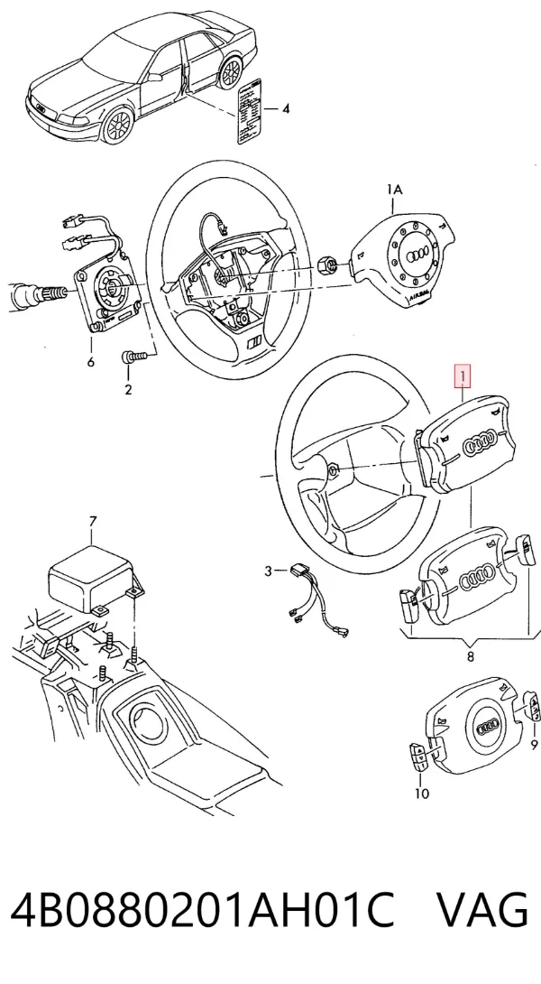 Подушка безпеки, водійська, AIRBAG 4B0880201AH01C VAG