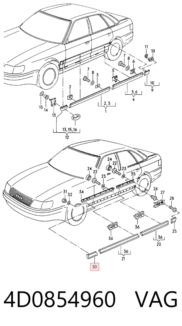 Молдинг переднього правого крила 4D0854960 VAG