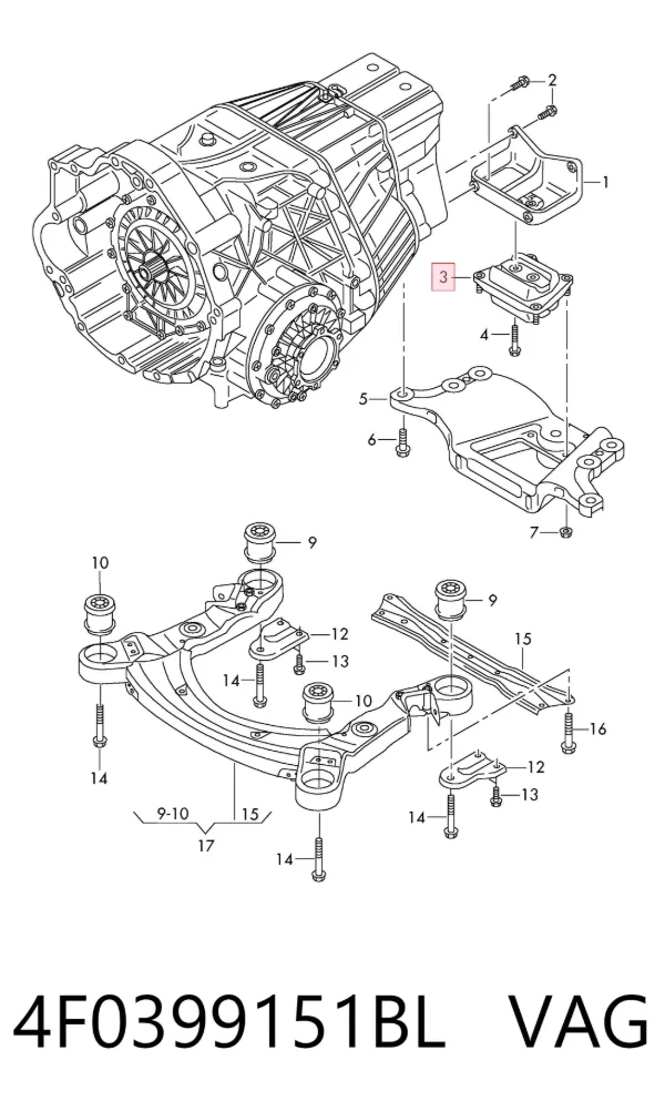 Подушка коробки передач 4F0399151BL VAG