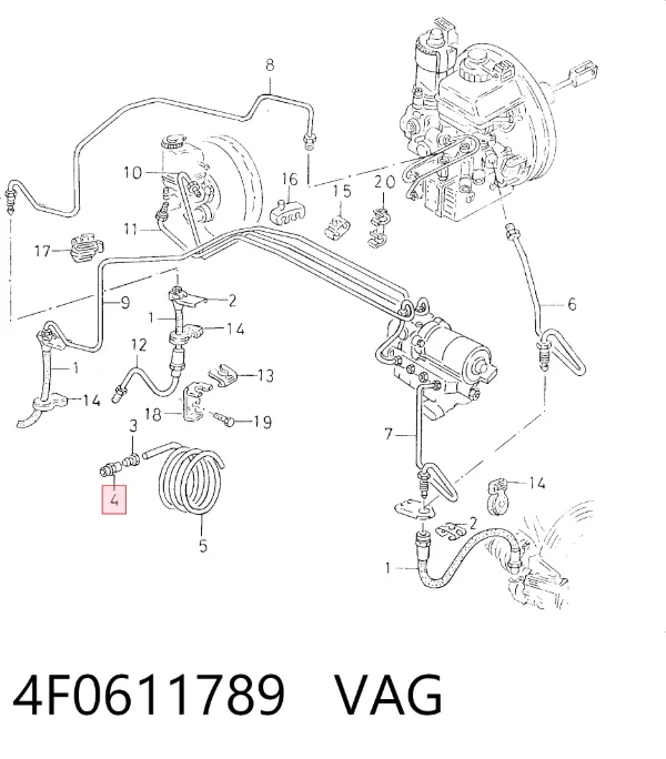 Штуцер сполучний гальмівних трубок 4F0611789 VAG
