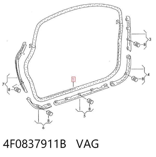 Ущільнювач двері передньої (на кузові) 4F0837911B VAG