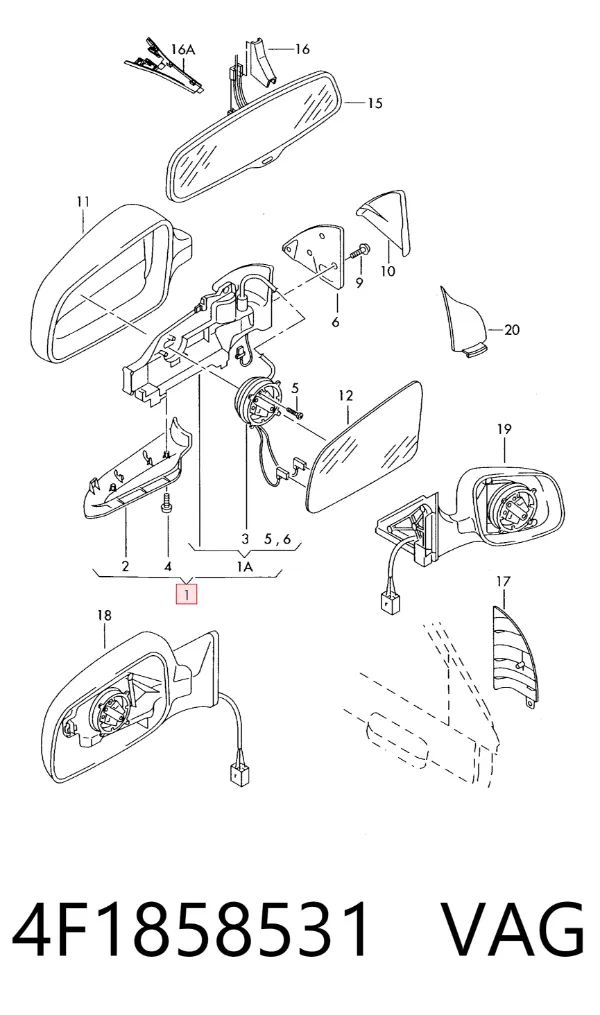 Ліве бокове дзеркало 4F1858531 VAG