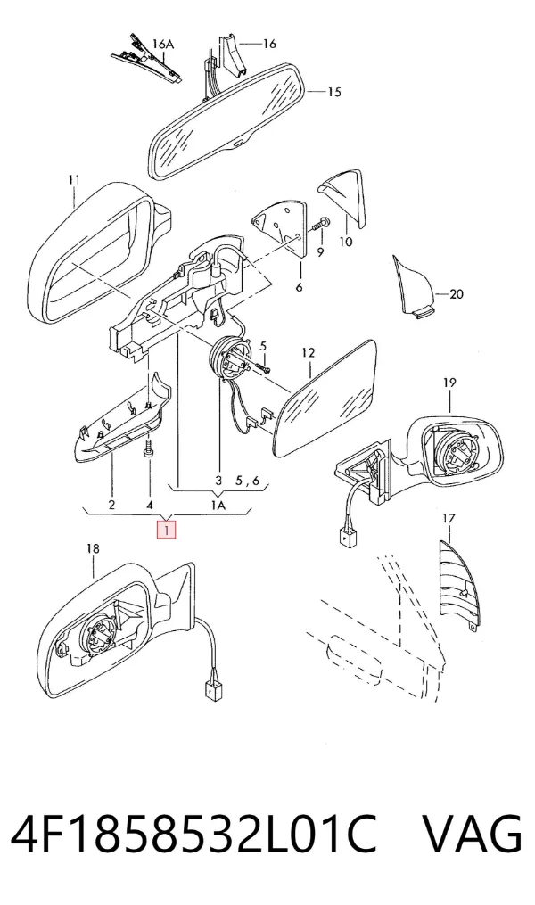 Дзеркало праве 4F1858532L01C VAG