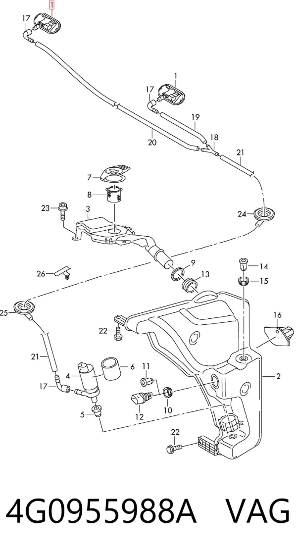 Форсунка омивача скла лобового, права 4G0955988A VAG