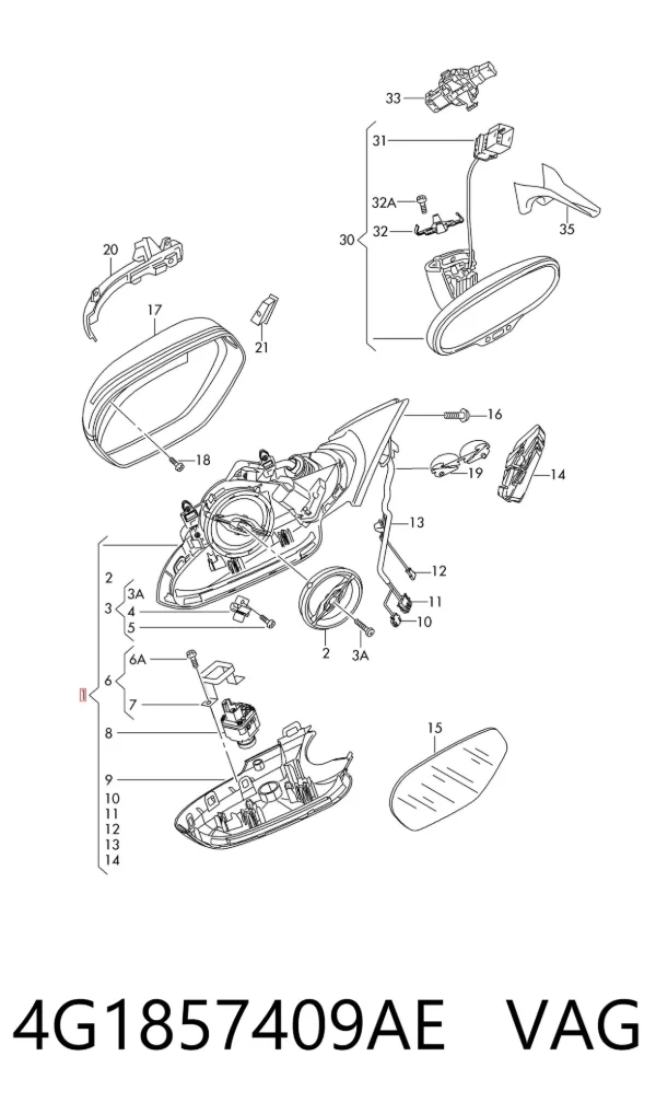 Ліве бокове дзеркало 4G1857409AE VAG