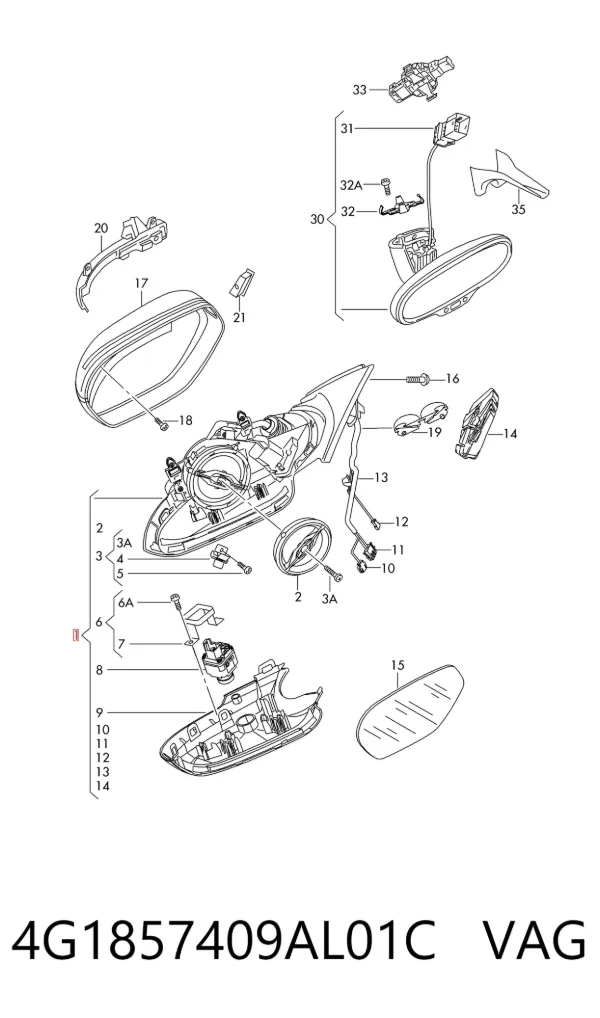 Ліве бокове дзеркало 4G1857409AL01C VAG