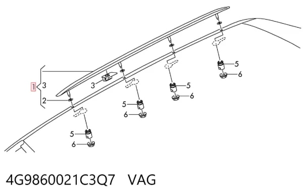 Рейлінг даху лівий 4G9860021C3Q7 VAG