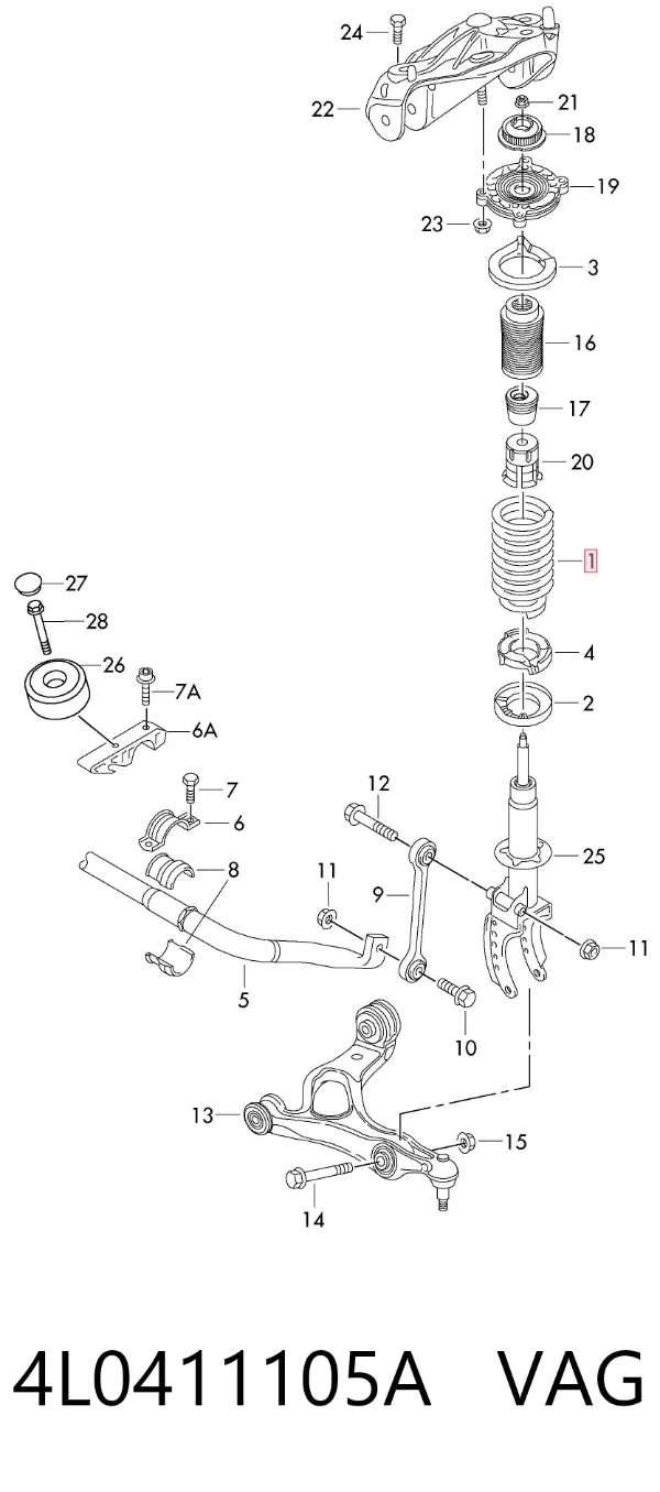 Пружина передня 4L0411105A VAG