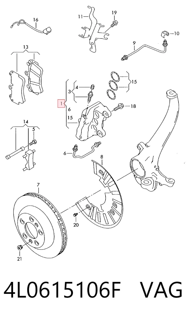 Супорт гальмівний передній правий 4L0615106F VAG