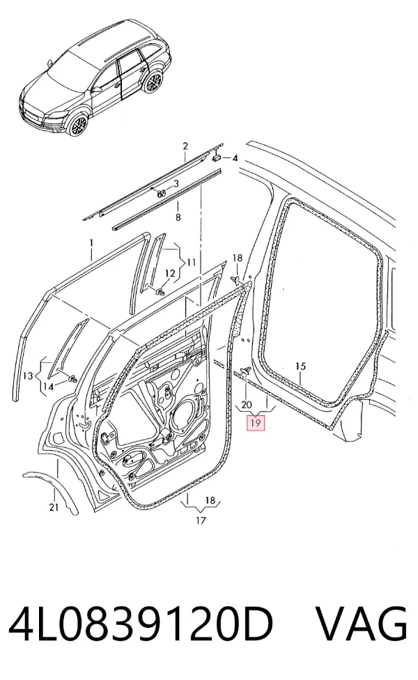 Ущільнювач двері задньої правої (на кузові) 4L0839120D VAG