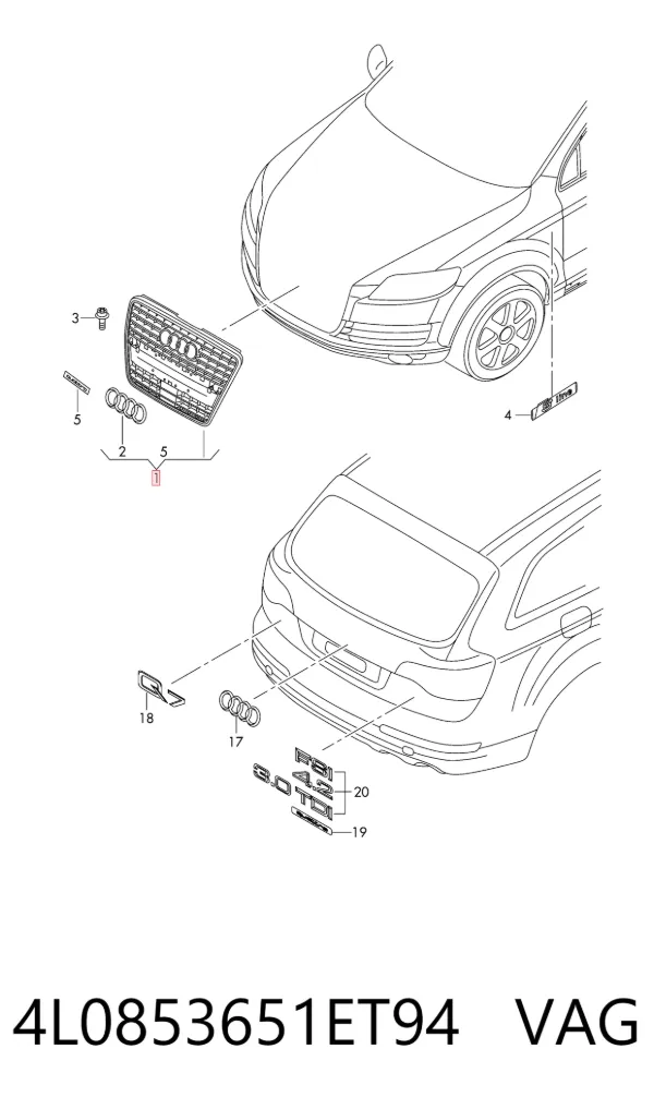 Решітка радіатора 4L0853651ET94 VAG