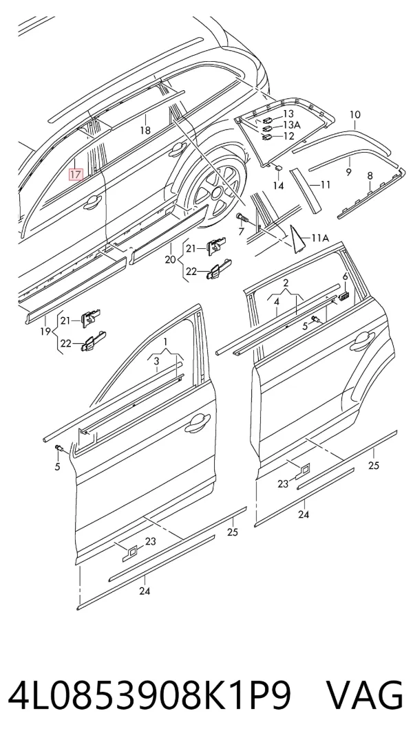 Накладка передньої правої двері 4L0853908K1P9 VAG