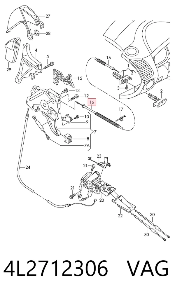 Трос ручного гальма передній 4L2712306 VAG