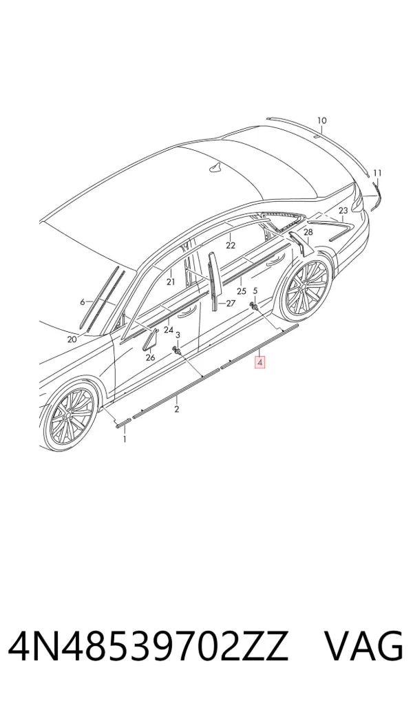 Молдинг задніх правих дверей 4N48539702ZZ VAG