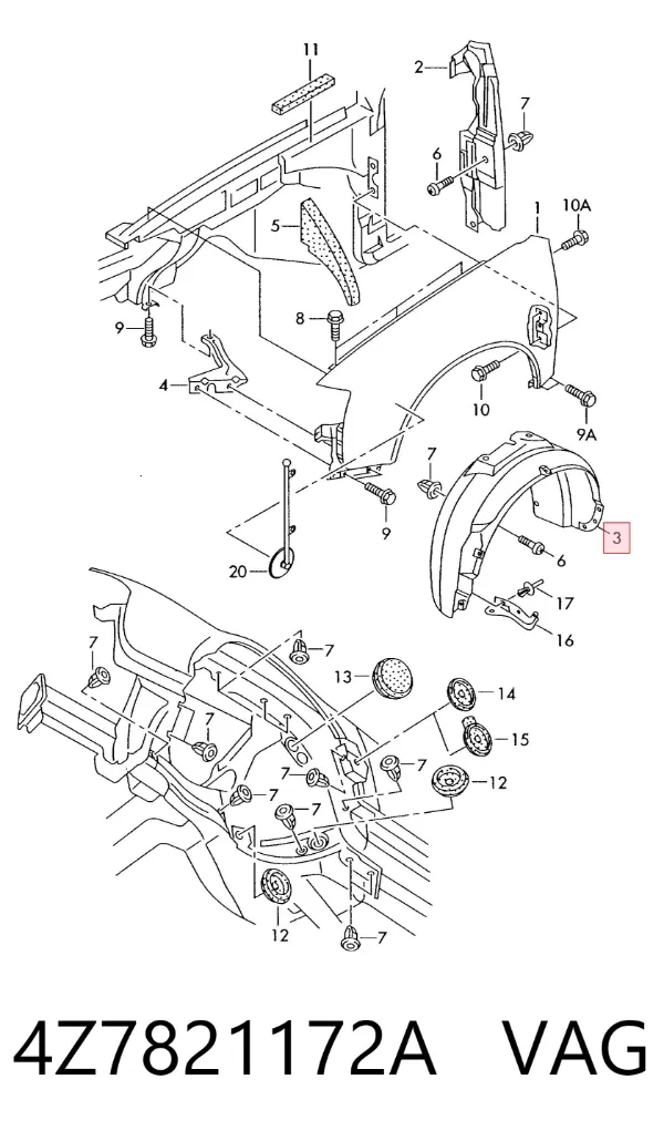 Підкрилок передній правий 4Z7821172A VAG