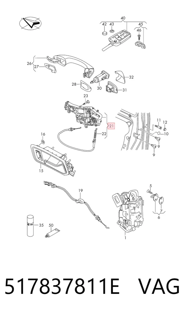 Тримач зовнішньої ручки дверей, передньої лівої 517837811E VAG