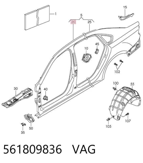 Отвір передніх правих дверей 561809836 VAG