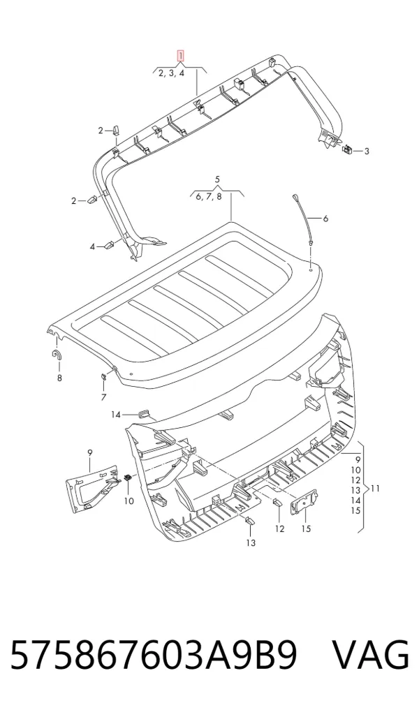 Обшивка-облицювання кришки багажника 575867603A9B9 VAG