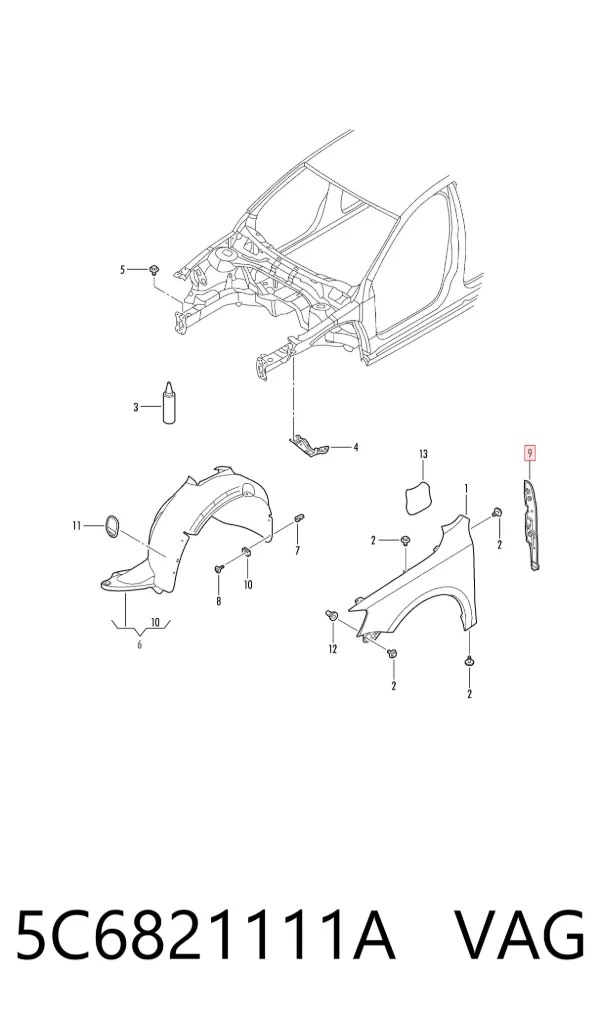 Ущільнювач крила 5C6821111A VAG
