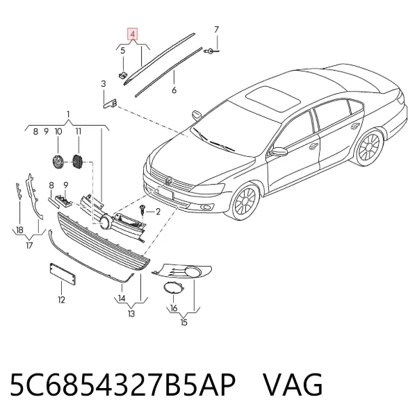 Водостік лобового скла, жабо 5C6854327B5AP VAG
