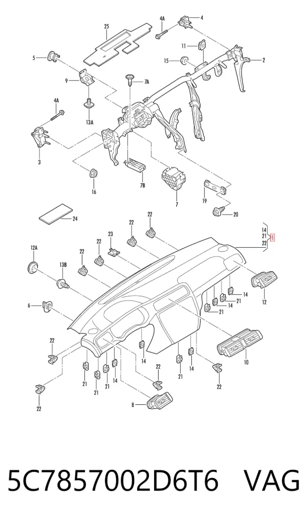 Панель приладів торпеди 5C7857002D6T6 VAG