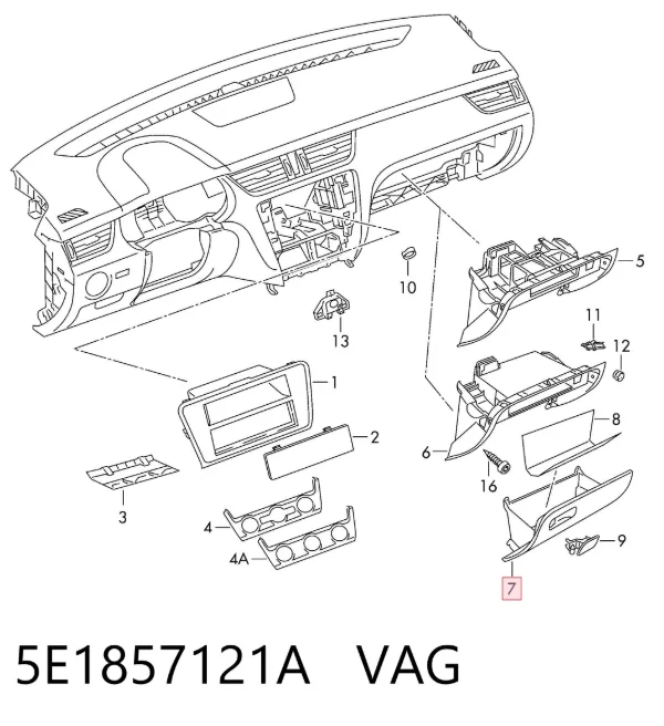 Кришка ящика рукавички (бардачка) 5E1857121A VAG