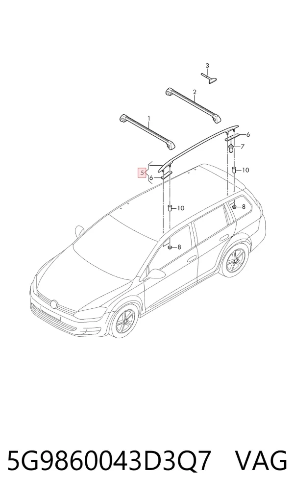 Рейлінг даху лівий 5G9860043D3Q7 VAG