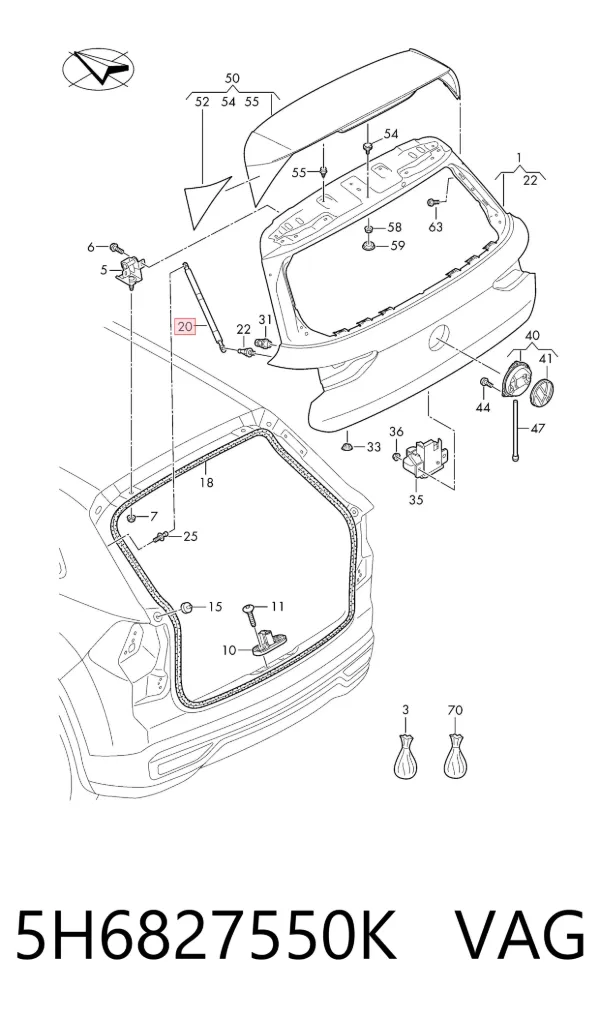 Амортизатор багажника 5H6827550K VAG