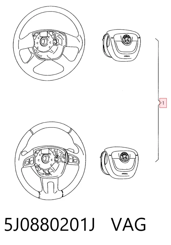 Подушка безпеки, водійська, AIRBAG 5J0880201J VAG
