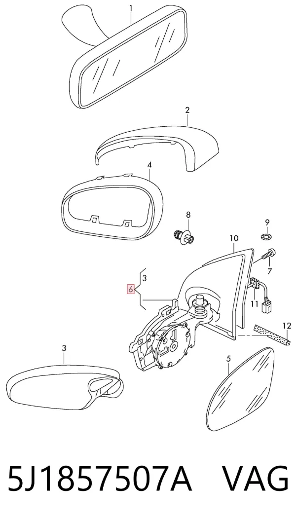Ліве бокове дзеркало 5J1857507A VAG