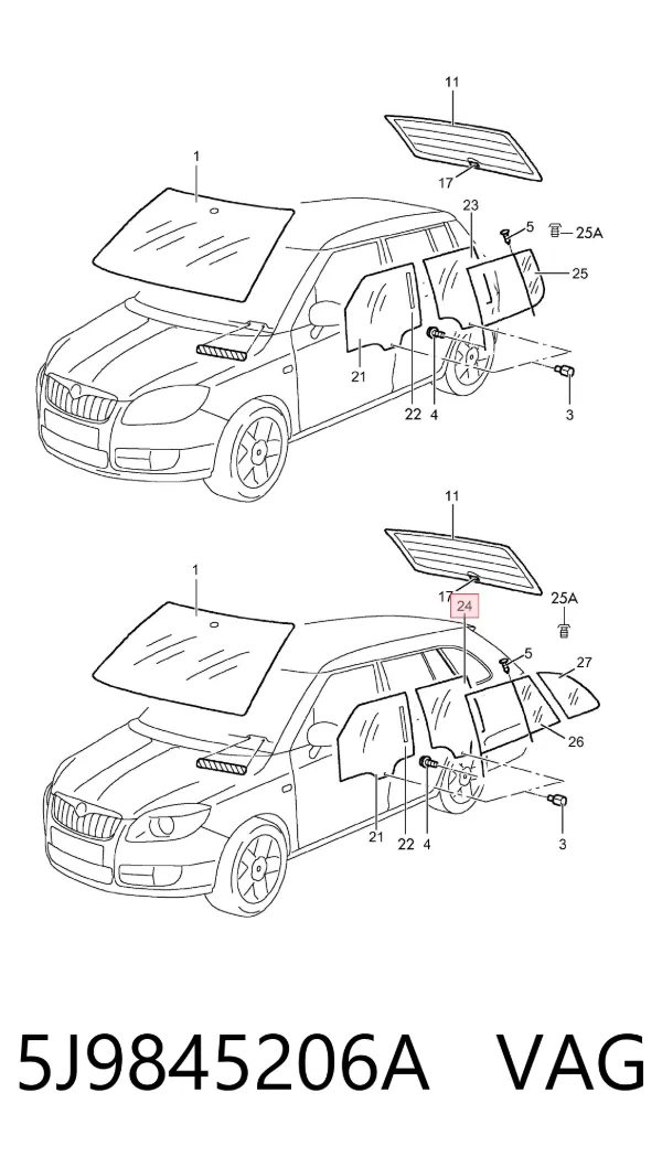 Скло задньої двері правої 5J9845206A VAG