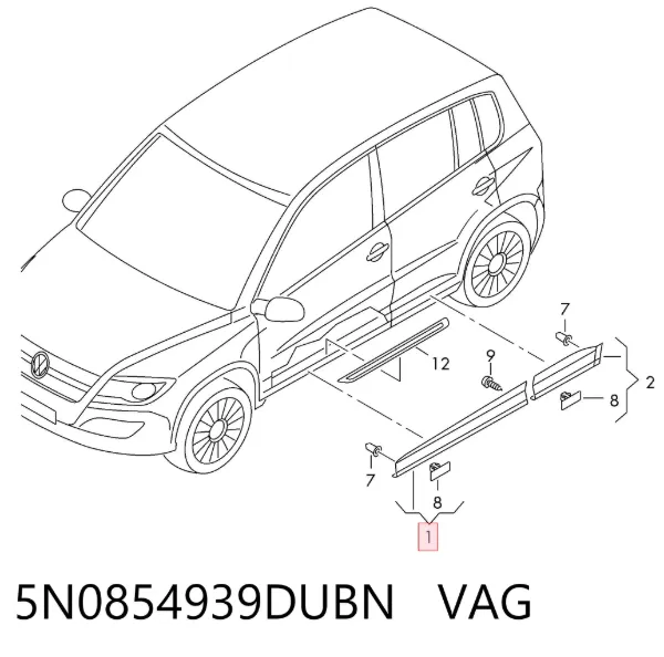 Молдинг передньої лівої двері, нижній 5N0854939DUBN VAG