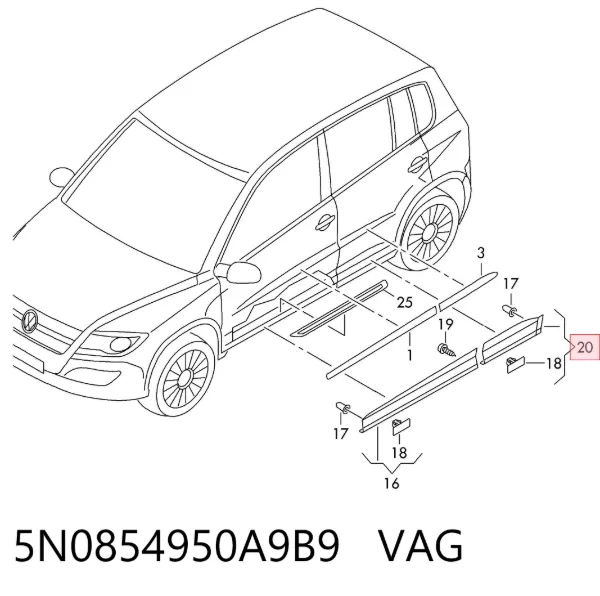 Накладка задньої правої двері 5N0854950A9B9 VAG